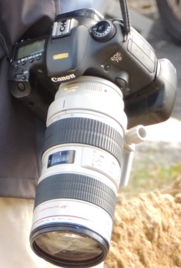 Being well equipped is key to a photographer's effectiveness. This is a Canon 7D, an early model video-capable DSLR. "It's pretty old, but shows how progressive we once were," Himsel said. The lens is a 70-200 f2.8.